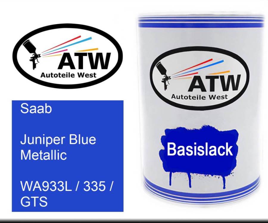 Saab, Juniper Blue Metallic, WA933L / 335 / GTS: 500ml Lackdose, von ATW Autoteile West.